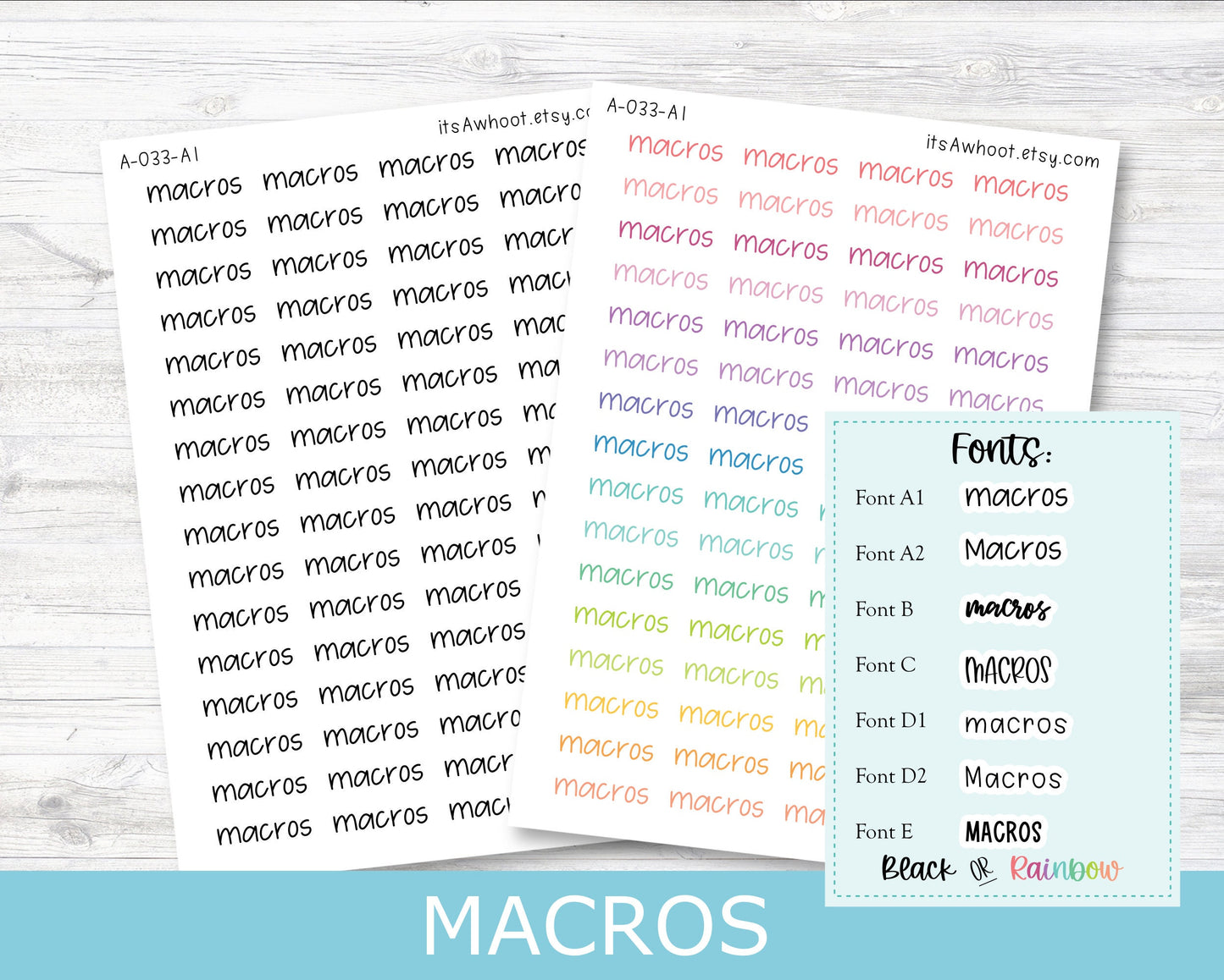 MACROS Script Planner Stickers - Multiple Fonts/Colors Available (A033)