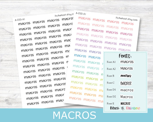 MACROS Script Planner Stickers - Multiple Fonts/Colors Available (A033)