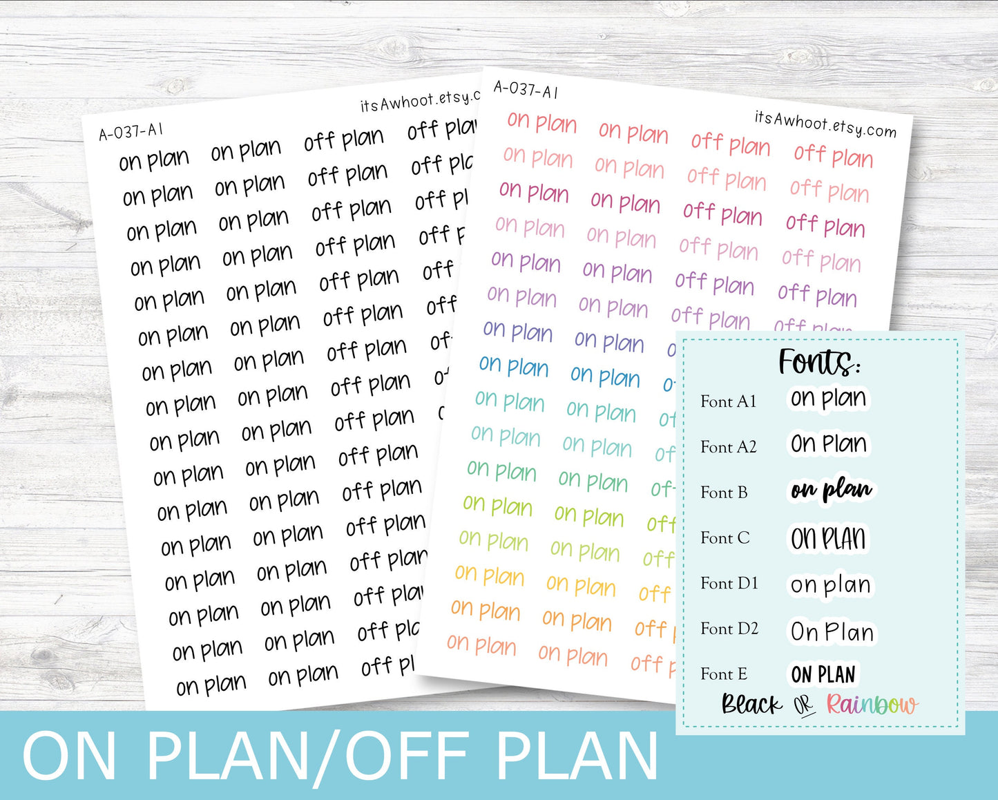 ON PLAN/OFF Plan Script Planner Stickers - Multiple Fonts/Colors Available (A037)