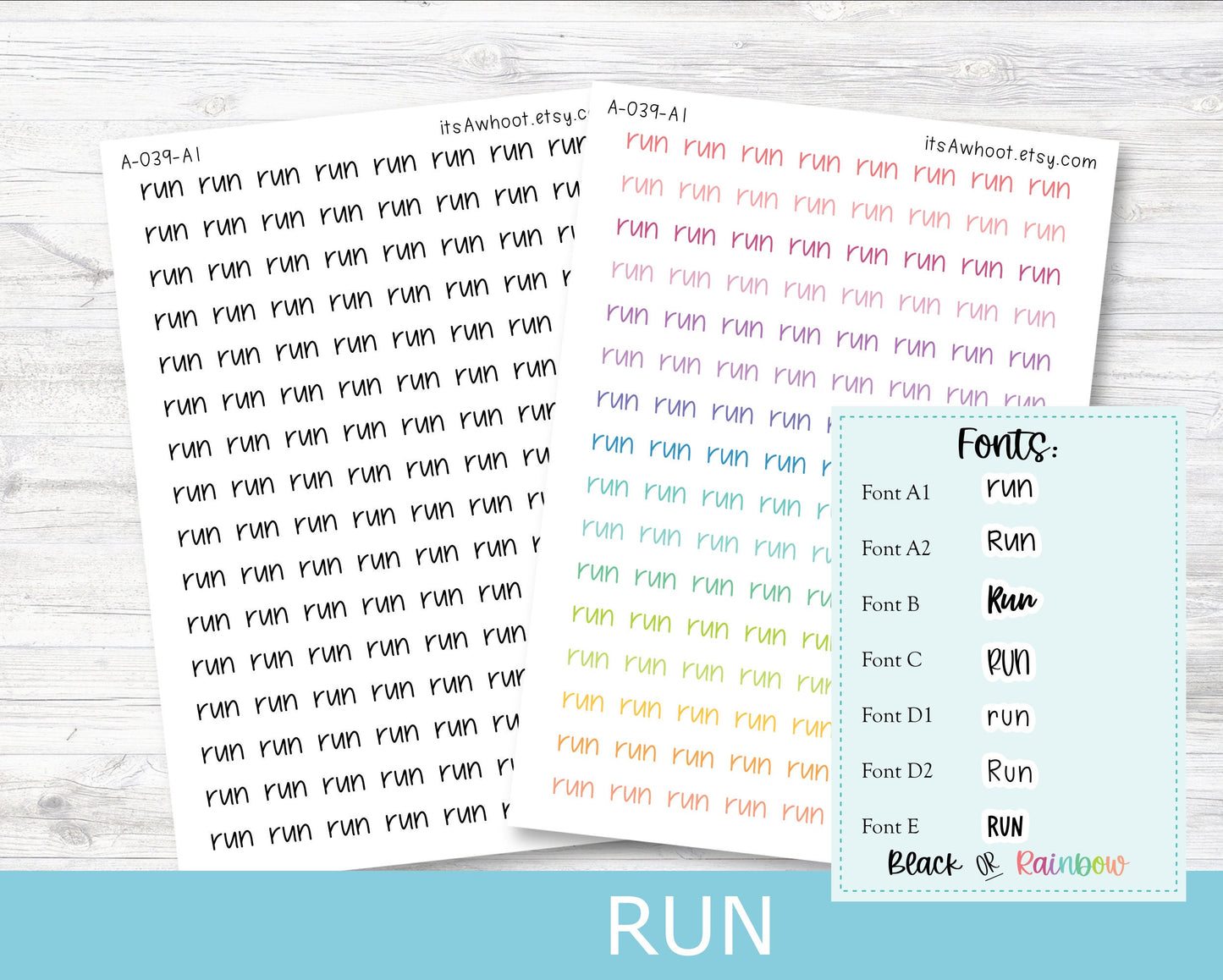 RUN Script Planner Stickers - Multiple Fonts/Colors Available (A039)