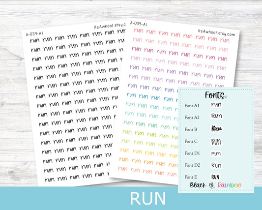 RUN Script Planner Stickers - Multiple Fonts/Colors Available (A039)