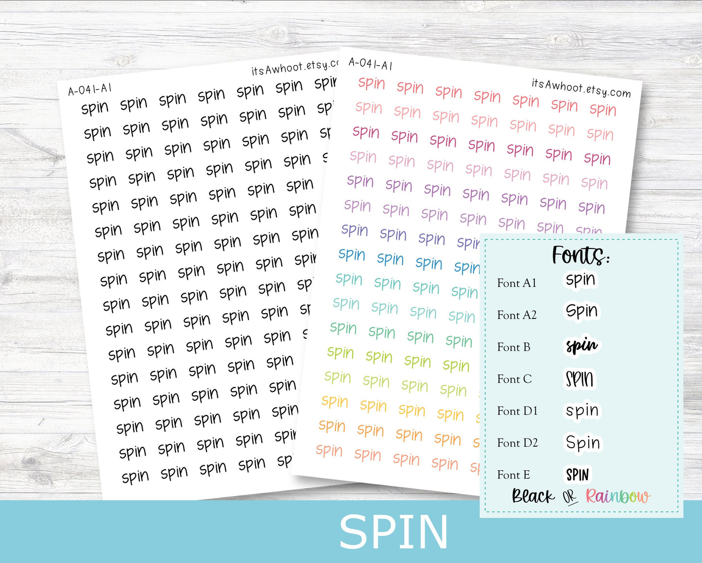 SPIN Script Planner Stickers - Multiple Fonts/Colors Available (A041)