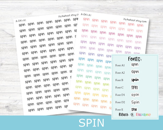 SPIN Script Planner Stickers - Multiple Fonts/Colors Available (A041)