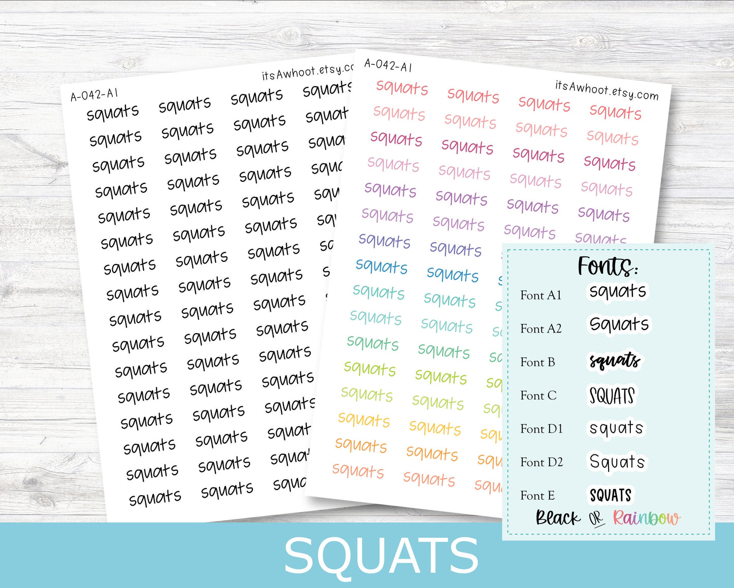 SQUATS Script Planner Stickers - Multiple Fonts/Colors Available (A042)