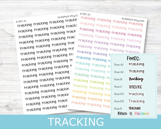 TRACKING Script Planner Stickers - Multiple Fonts/Colors Available (A047)