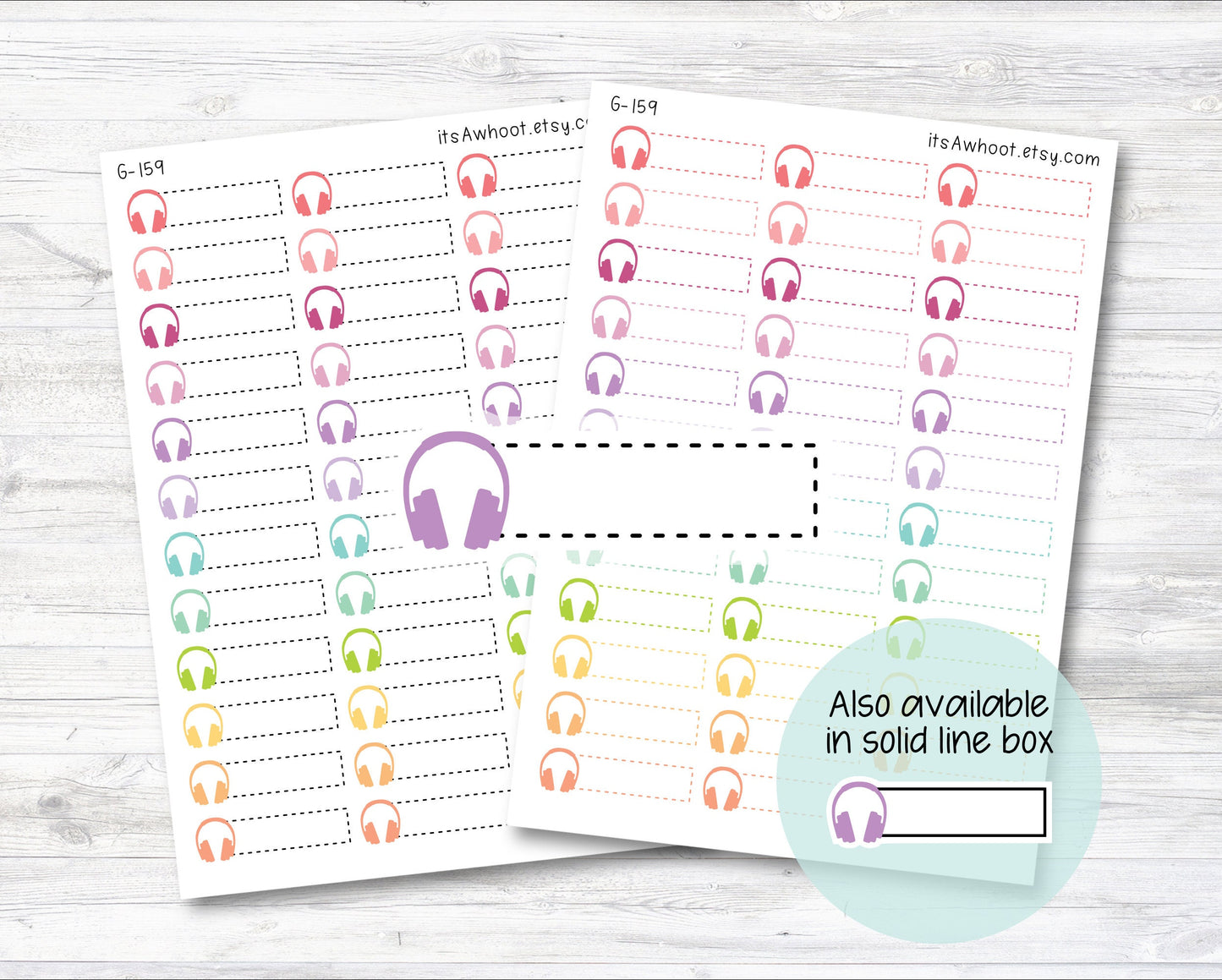 Headphones / Listening To Quarter Box Label Planner Stickers - Dash or Solid (G159)