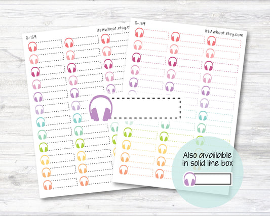 Headphones / Listening To Quarter Box Label Planner Stickers - Dash or Solid (G159)