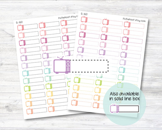 TV / Television / Watching Quarter Box Label Planner Stickers - Dash or Solid (G160)