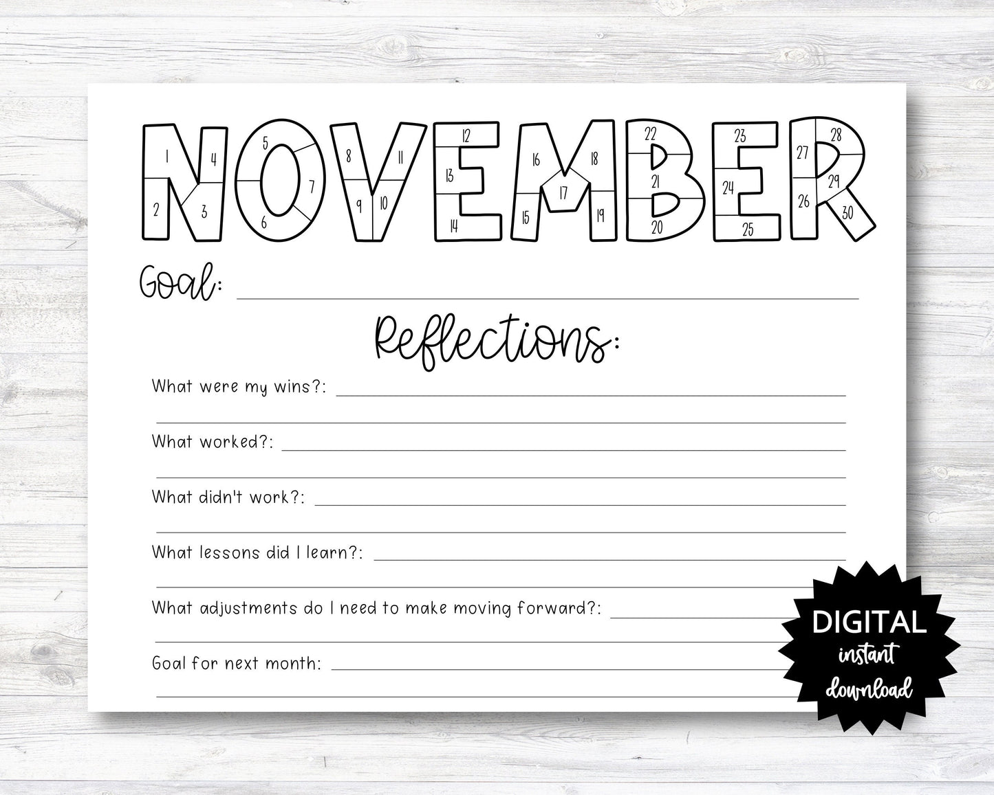 November Habit Tracker Coloring Sheet Printable, Month Habit Tracker Coloring Sheet, Monthly Reflections - PRINTABLE (N015_11A)