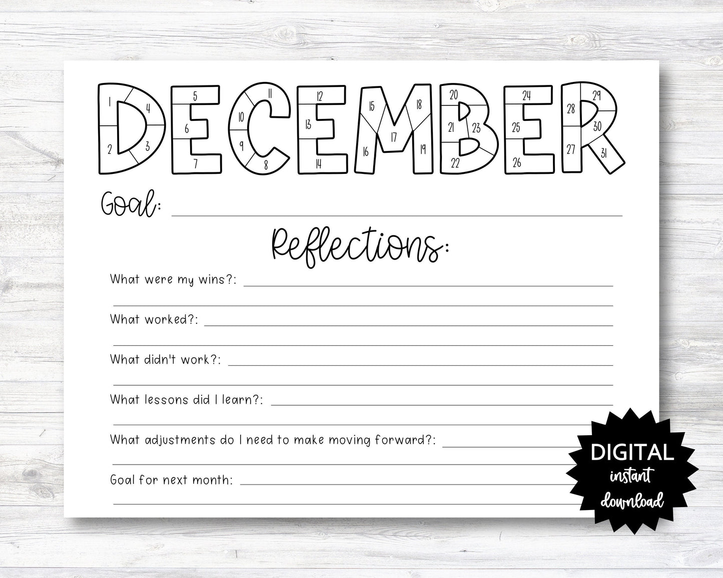 December Habit Tracker Coloring Sheet Printable, Month Habit Tracker Coloring Sheet, Monthly Reflections - PRINTABLE (N015_12A)