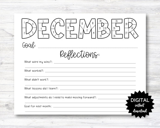 December Habit Tracker Coloring Sheet Printable, Month Habit Tracker Coloring Sheet, Monthly Reflections - PRINTABLE (N015_12A)