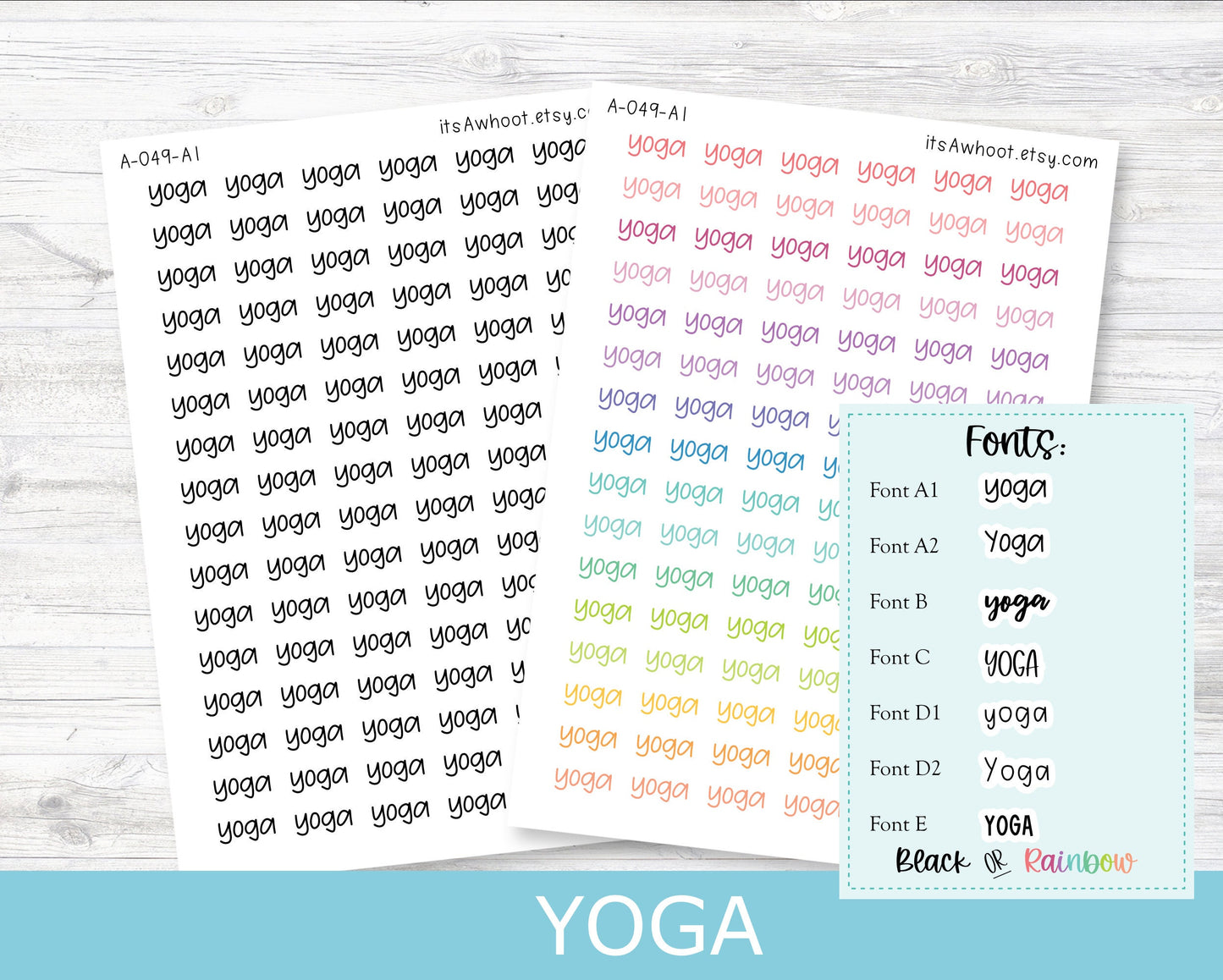 YOGA Script Planner Stickers - Multiple Fonts/Colors Available (A049)