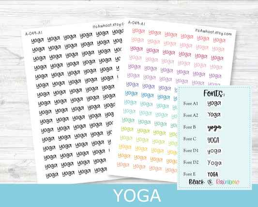 YOGA Script Planner Stickers - Multiple Fonts/Colors Available (A049)