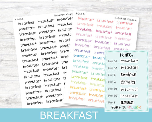 BREAKFAST Script Planner Stickers - Multiple Fonts/Colors Available (A051)