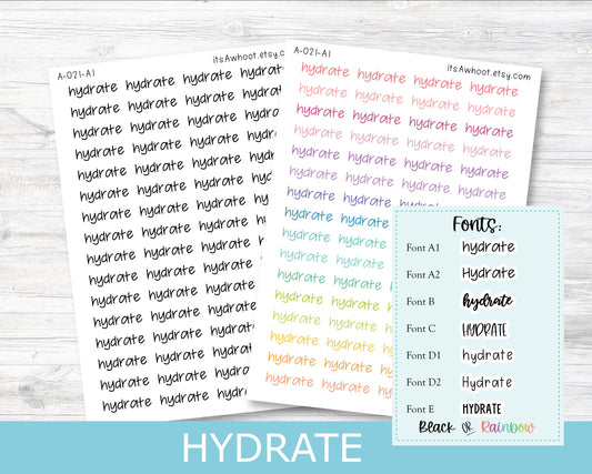 HYDRATE Script Planner Stickers - Multiple Fonts/Colors Available (A021)