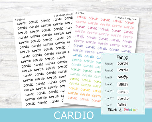 CARDIO Script Planner Stickers - Multiple Fonts/Colors Available (A023)