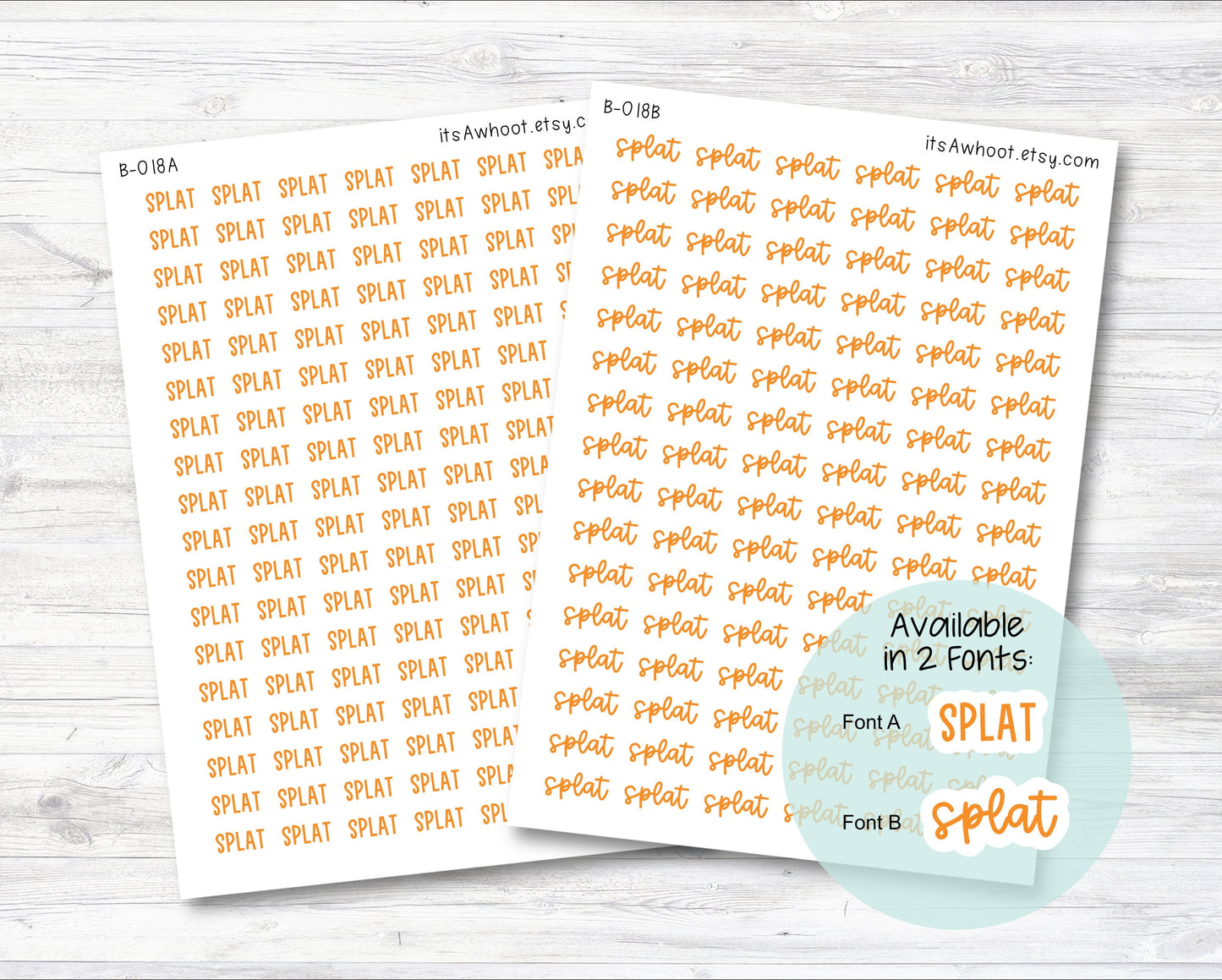 Orange Splat Stickers, Splat Script Planner Stickers (B018)