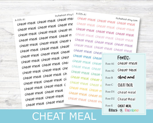 CHEAT MEAL Script Planner Stickers - Multiple Fonts/Colors Available (A025)