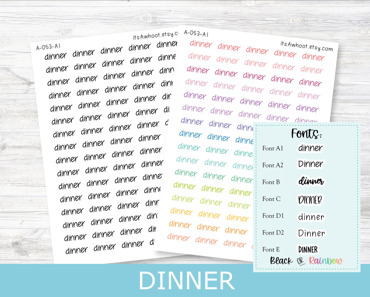 DINNER Script Planner Stickers - Multiple Fonts/Colors Available (A053)