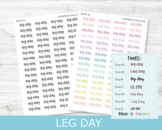 LEG DAY Script Planner Stickers - Multiple Fonts/Colors Available (A059)