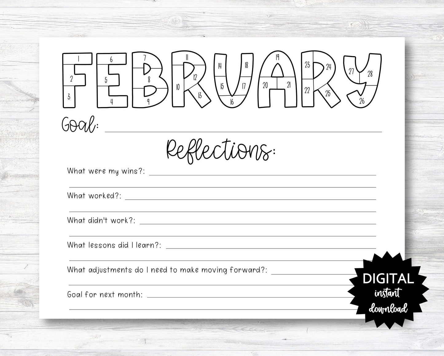 February Habit Tracker Coloring Sheet Printable, Month Habit Tracker Coloring Sheet, Monthly Reflections - PRINTABLE (N015_2A)