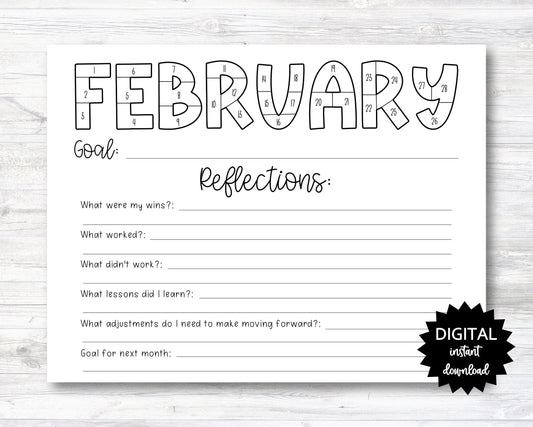 February Habit Tracker Coloring Sheet Printable, Month Habit Tracker Coloring Sheet, Monthly Reflections - PRINTABLE (N015_2A)