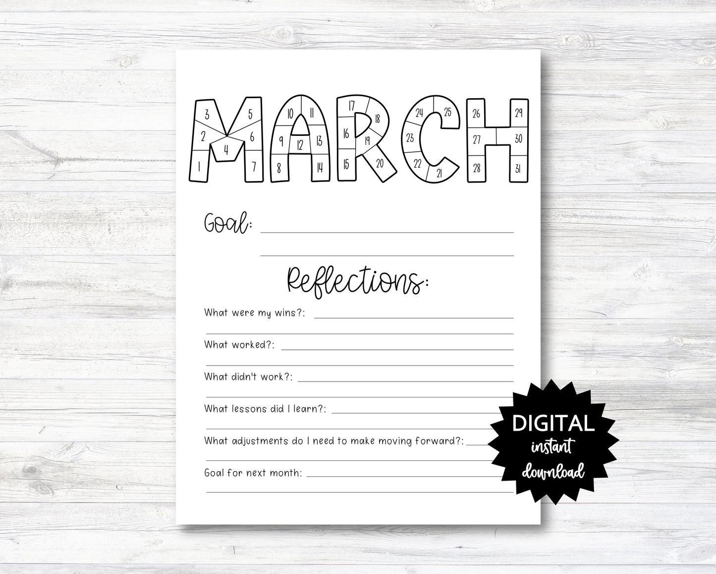 March Habit Tracker Coloring Sheet Printable, Month Habit Tracker Coloring Sheet, Monthly Reflections - PRINTABLE (N015_3A)