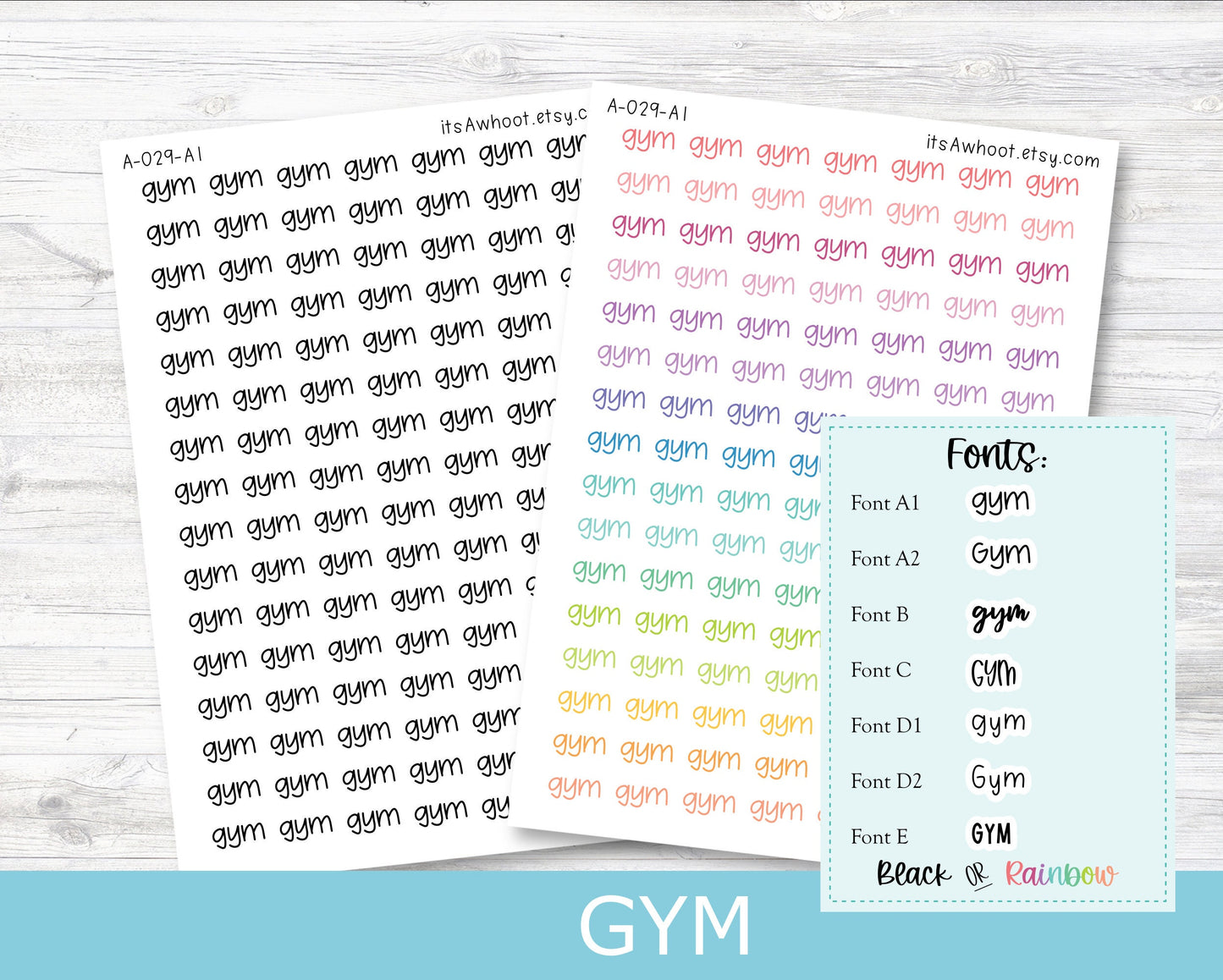 GYM Script Planner Stickers - Multiple Fonts/Colors Available (A029)