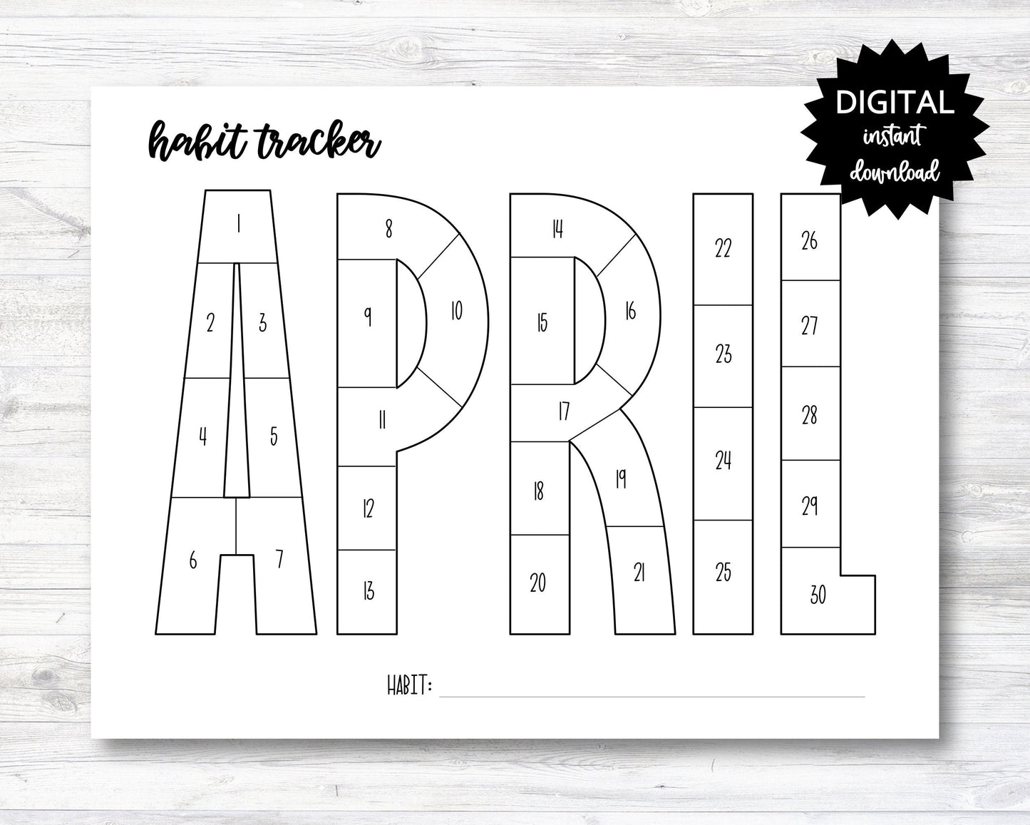 April Habit Tracker Coloring Sheet Printable, Month Habit Tracker Coloring Sheet - PRINTABLE (N015_4B)