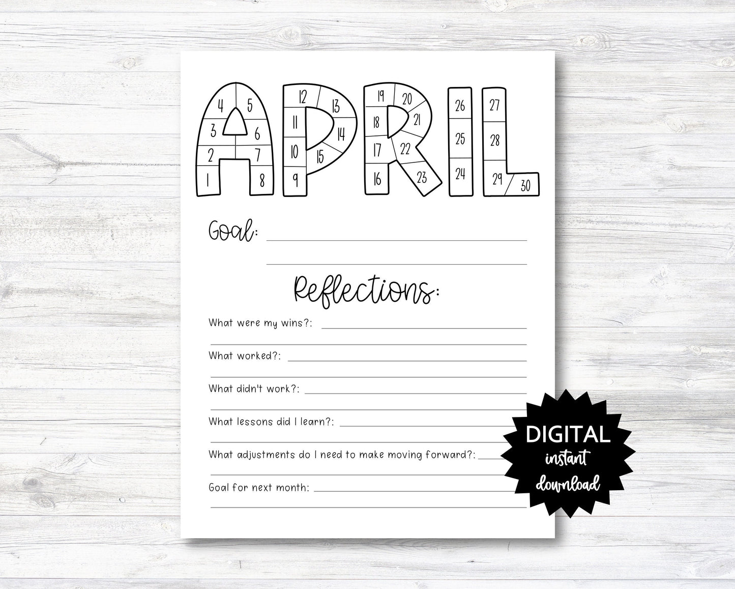 April Habit Tracker Coloring Sheet Printable, Month Habit Tracker Coloring Sheet, Monthly Reflections - PRINTABLE (N015_4A)