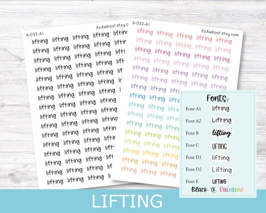 LIFTING Script Planner Stickers - Multiple Fonts/Colors Available (A032)