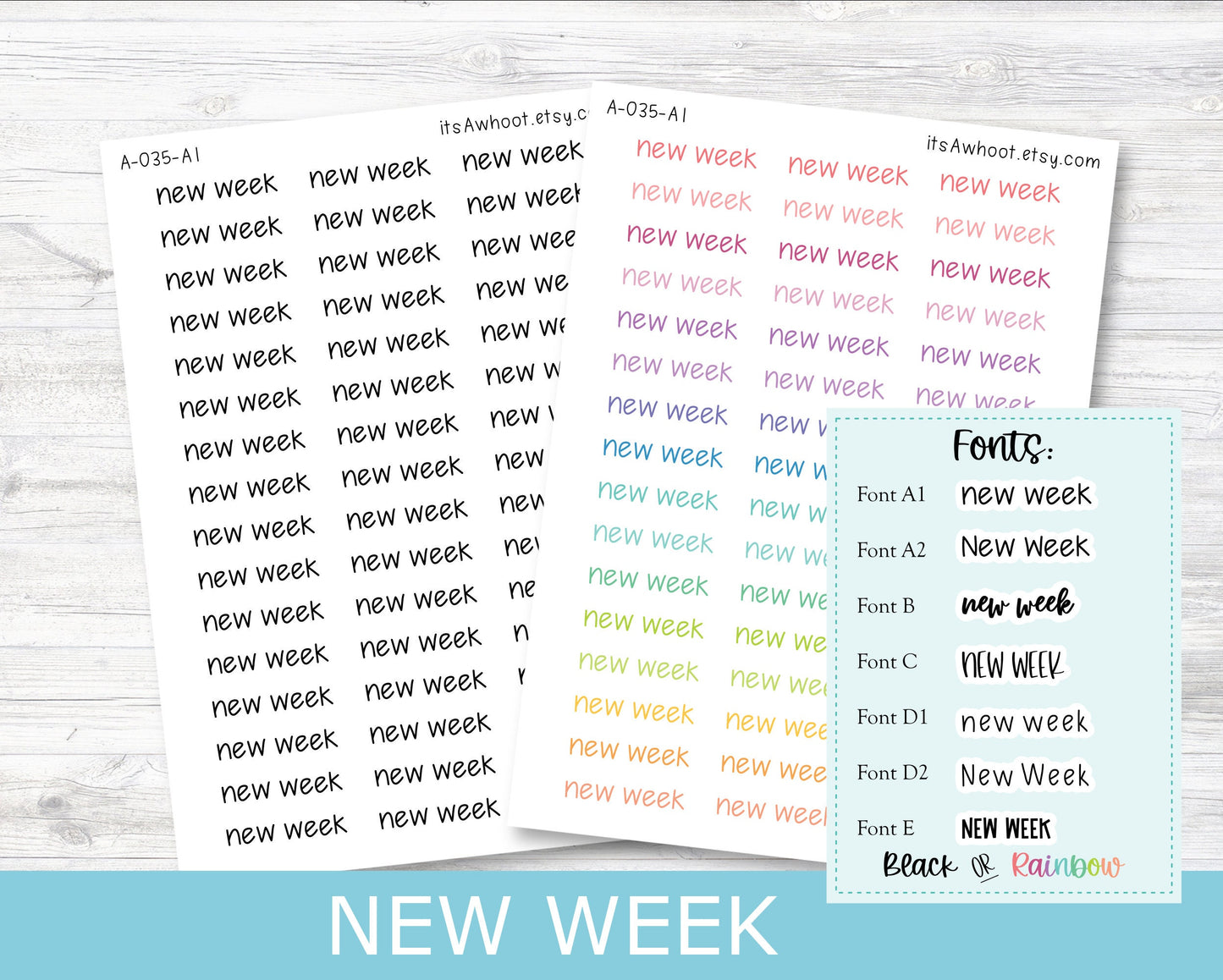 NEW WEEK Script Planner Stickers - Multiple Fonts/Colors Available (A035)