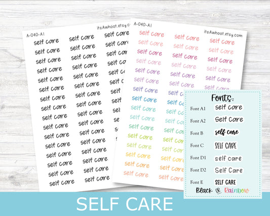 SELF CARE Script Planner Stickers - Multiple Fonts/Colors Available (A040)