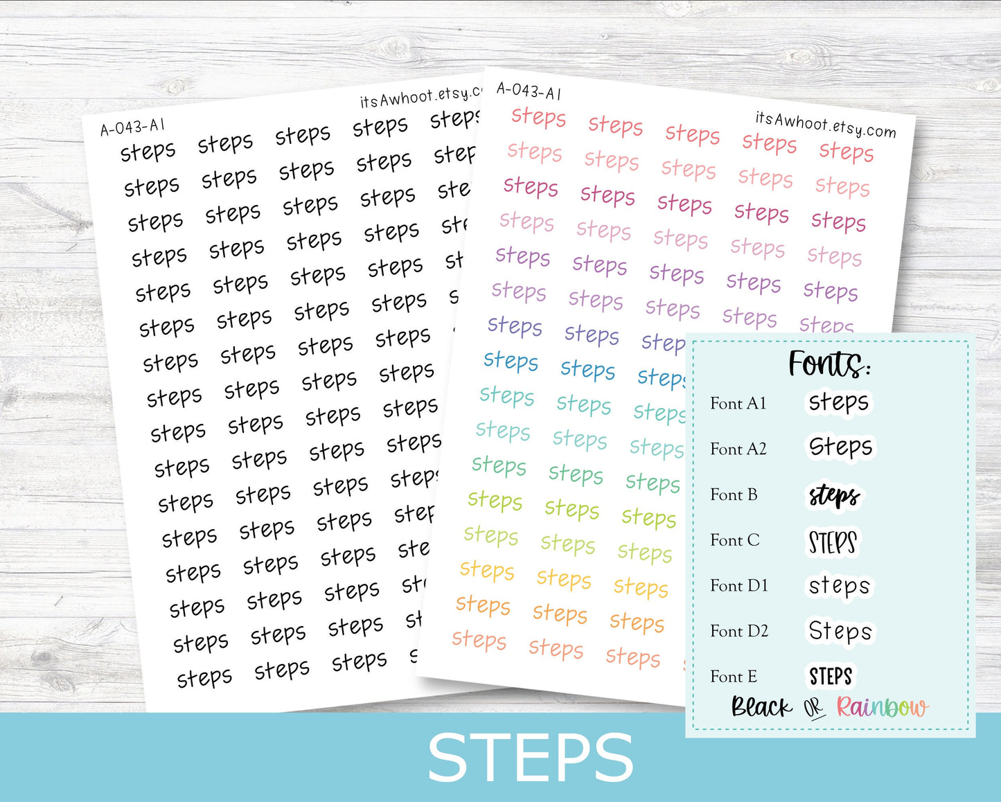 STEPS Script Planner Stickers - Multiple Fonts/Colors Available (A043)