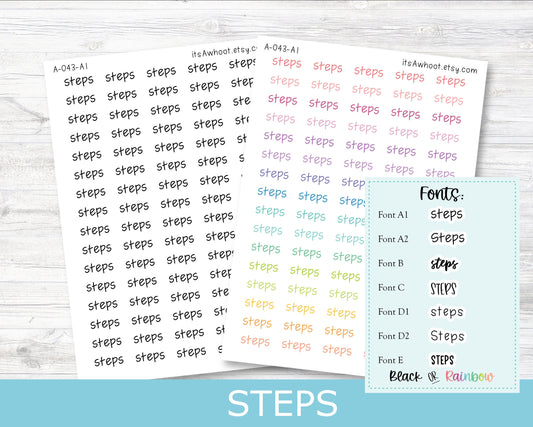 STEPS Script Planner Stickers - Multiple Fonts/Colors Available (A043)