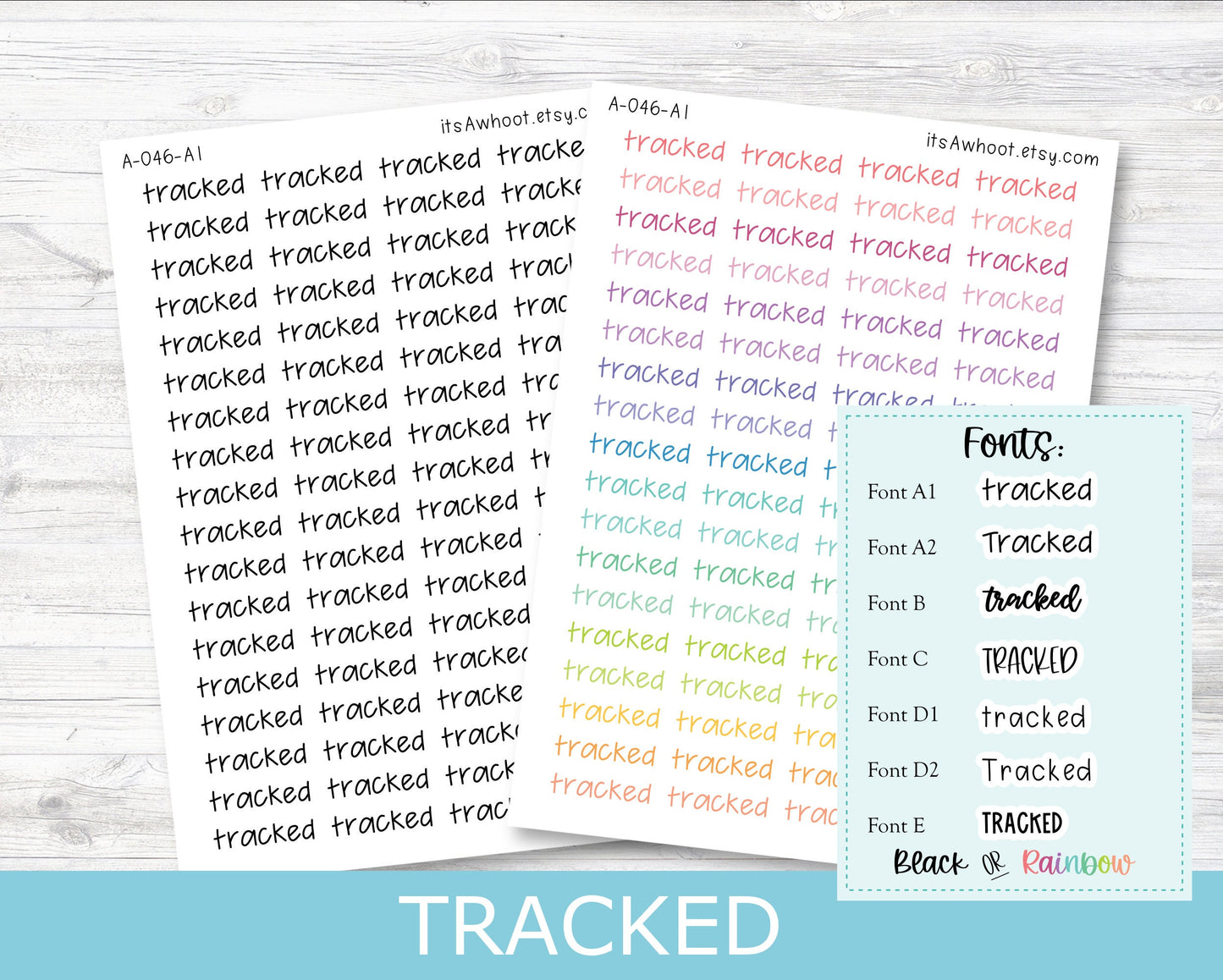 TRACKED Script Planner Stickers - Multiple Fonts/Colors Available (A046)