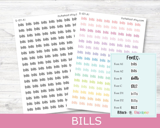 BILLS Script Planner Stickers - Multiple Fonts/Colors Available (G107)
