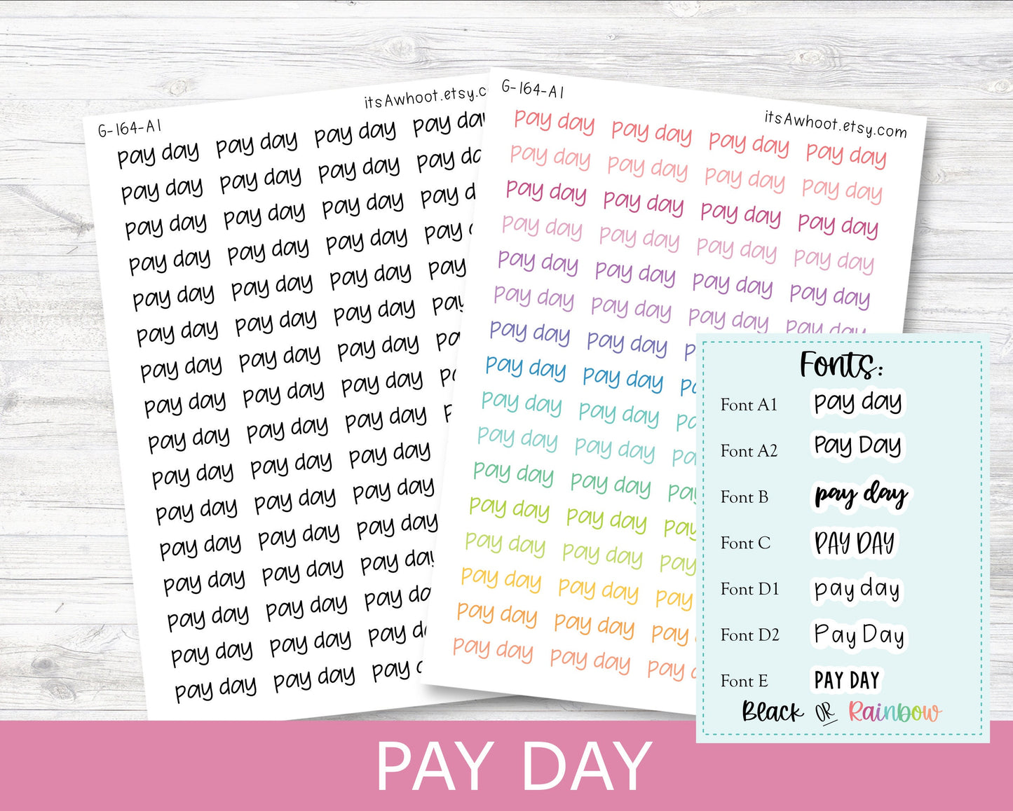 PAY DAY Script Planner Stickers - Multiple Fonts/Colors Available (G164)