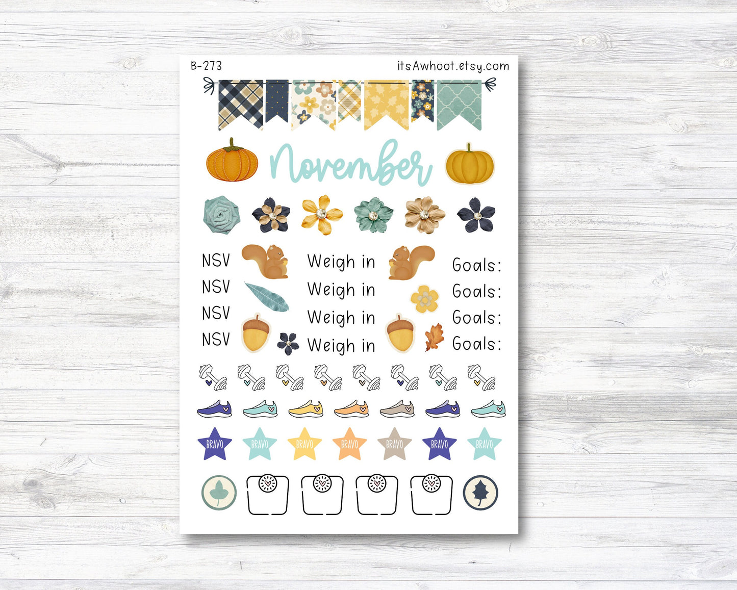 November Stickers, Weight Loss Planner Clipart - Forever Fall (B273-November3)