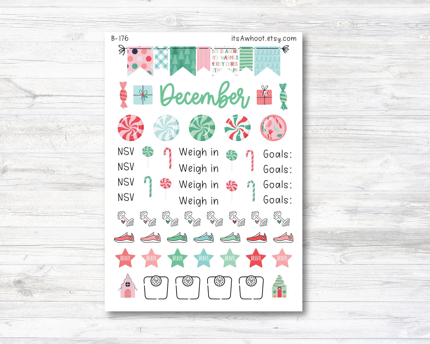 December Stickers, Weight Loss Planner Clipart - So Sweet (B176-December3)