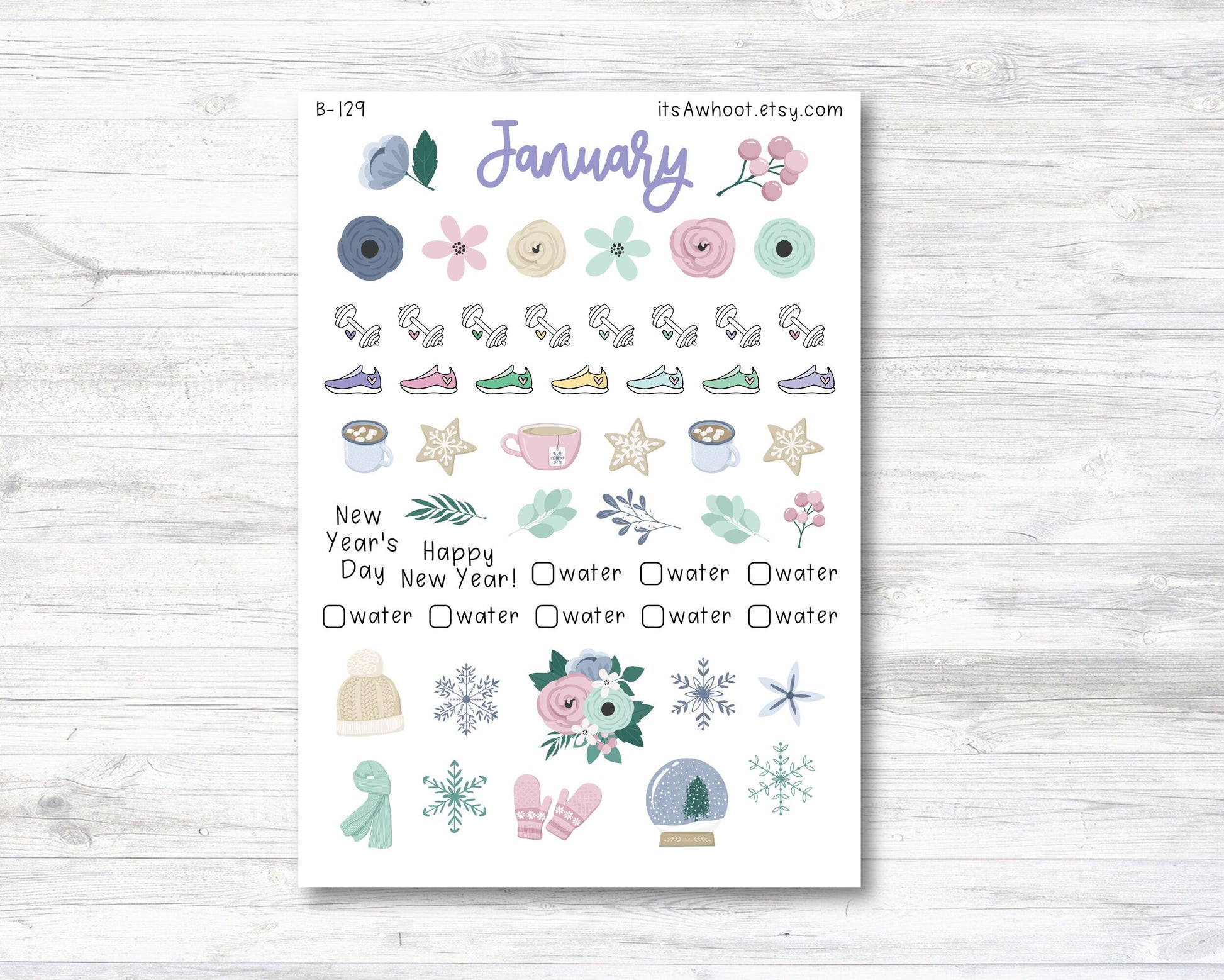 January Kit, Feelin' Cozy, Weight Loss Planner Stickers (B129-January3)