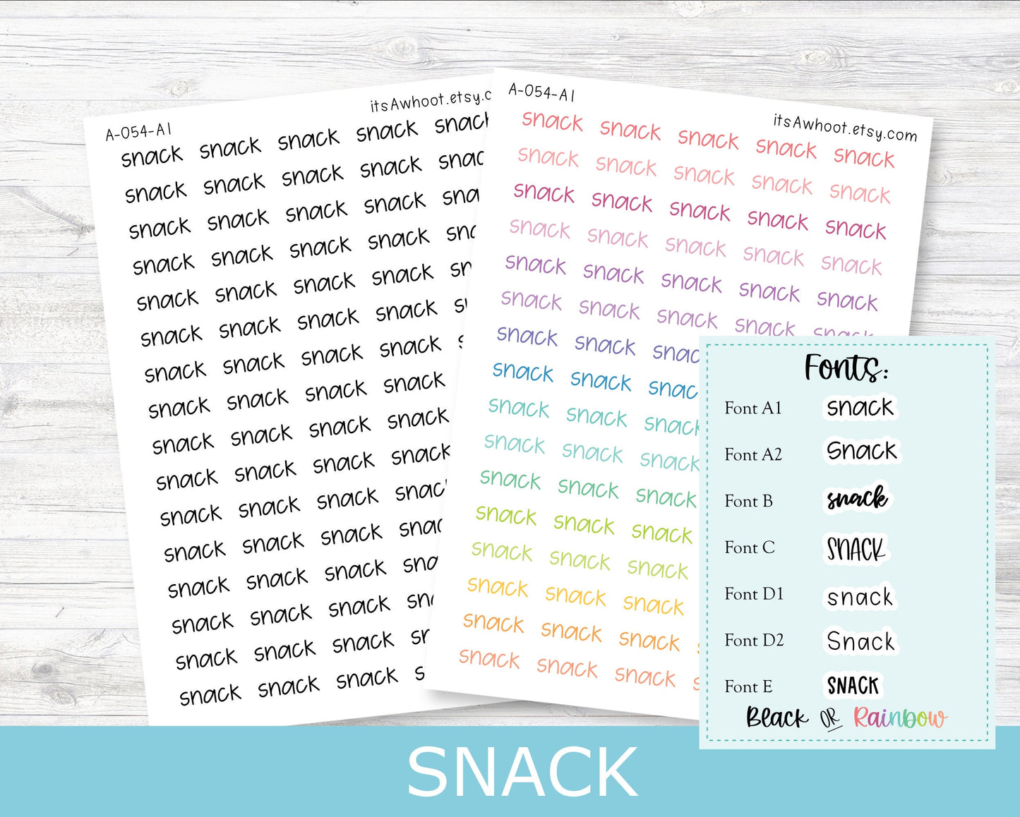 SNACK Script Planner Stickers - Multiple Fonts/Colors Available (A054)