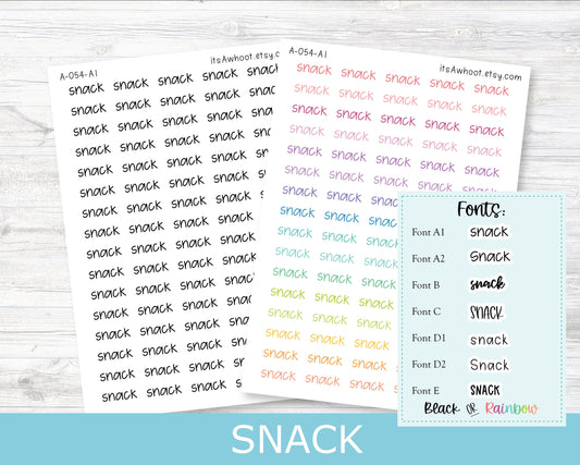 SNACK Script Planner Stickers - Multiple Fonts/Colors Available (A054)