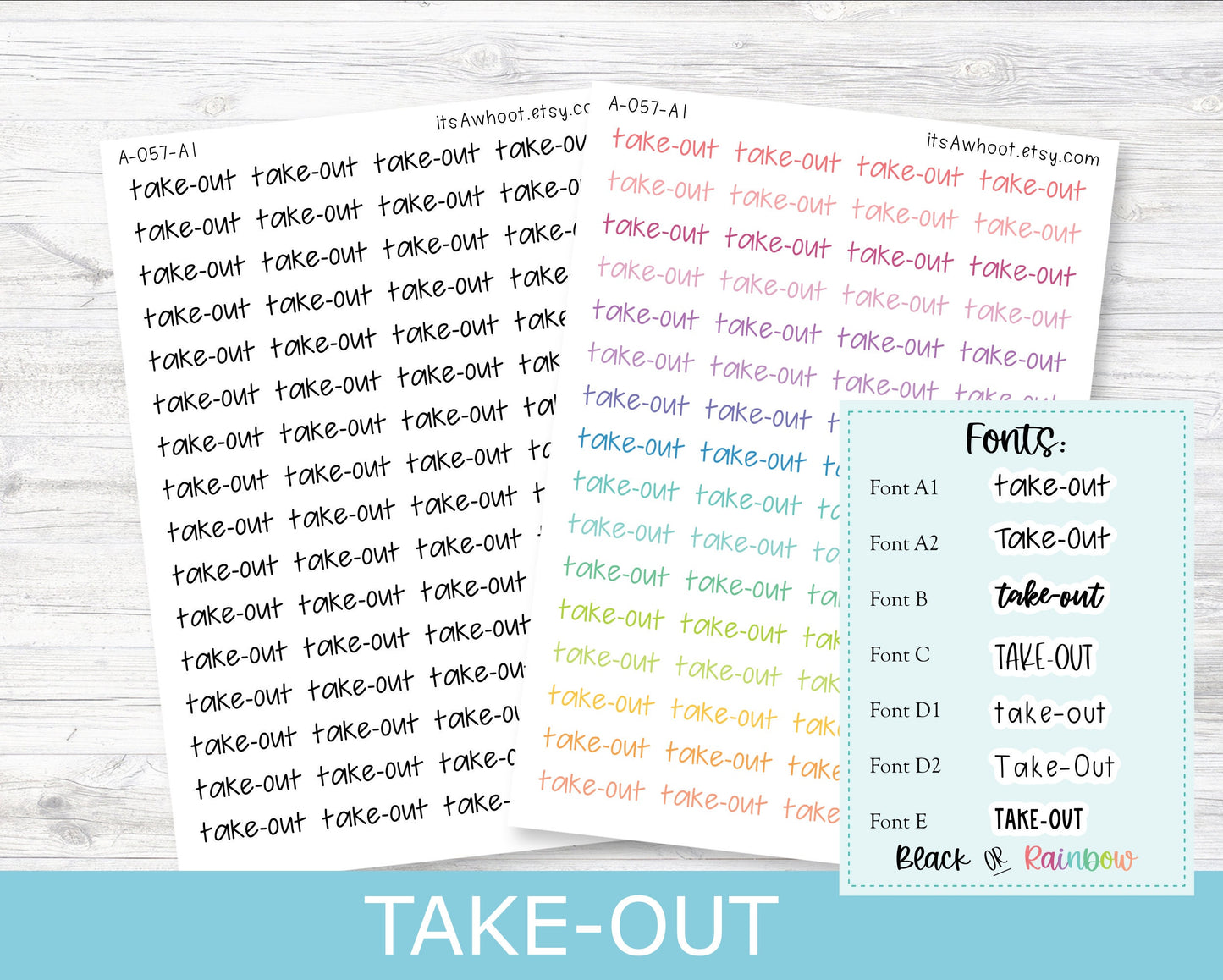 TAKE-OUT Script Planner Stickers - Multiple Fonts/Colors Available (A057)