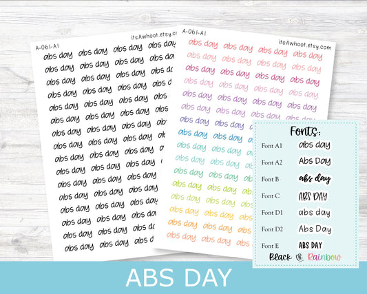 ABS DAY Script Planner Stickers - Multiple Fonts/Colors Available (A061)