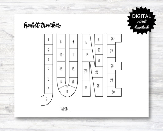 June Habit Tracker Coloring Sheet Printable, Month Habit Tracker Coloring Sheet - PRINTABLE (N015_6B)