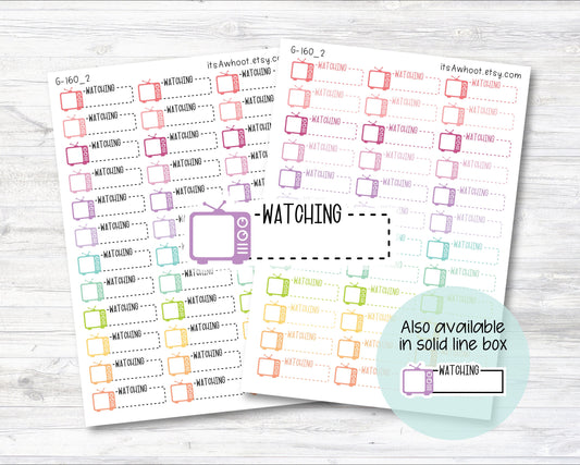 Watching TV / Television / Watching Quarter Box Label Planner Stickers - Dash or Solid (G160_2)