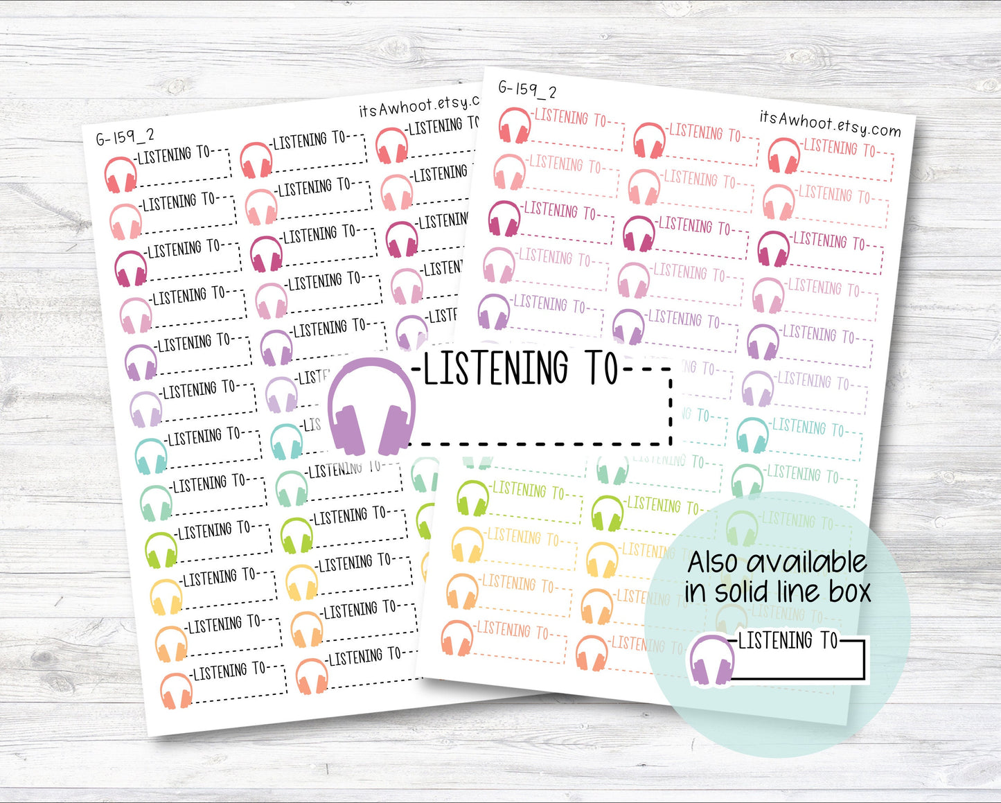 Listening To Stickers / Headphones Quarter Box Label Planner Stickers - Dash or Solid (G159_2)