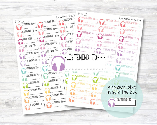 Listening To Stickers / Headphones Quarter Box Label Planner Stickers - Dash or Solid (G159_2)