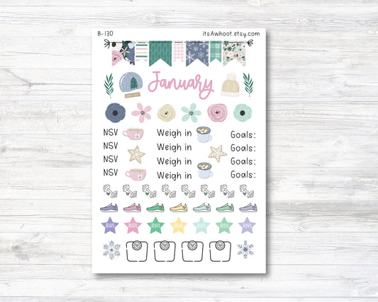 January Stickers, Weight Loss Planner Clipart - Feelin' Cozy (B130-January3)